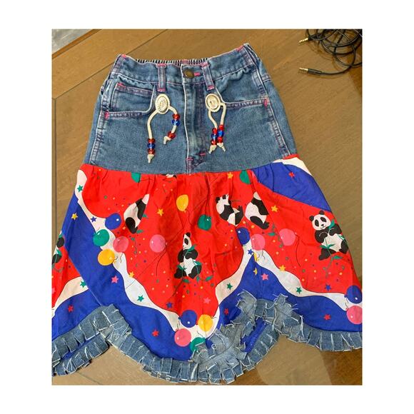 Sugartime Vintage Party Panda Denim Southwestern Boho Upcycle Skirt 6X - Picture 3 of 8